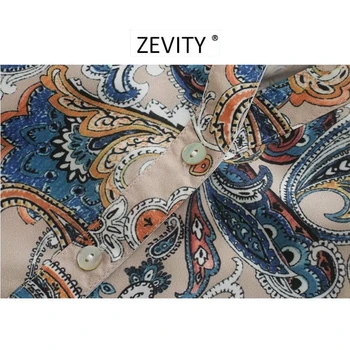 Zevity 2020 femei vintage nuci caju imprimare tricou casual office lady maneca lunga afaceri bluza retro roupas topuri chic LS7017