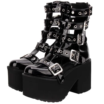 Lolita Gotic Toc Inalt Platforma Pantofi Pentru Femei De Vară Mare Sus Cizme Sandale Casual, Negre Punk Cosplay Sandal Boot Plus Dimensiune