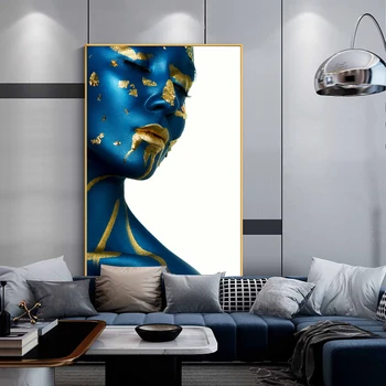 Albastru de Aur-Femeie Nud Indian Bentita Portret Panza Pictura Postere si Printuri Scandinave Arta de Perete de Imagine pentru Camera de zi