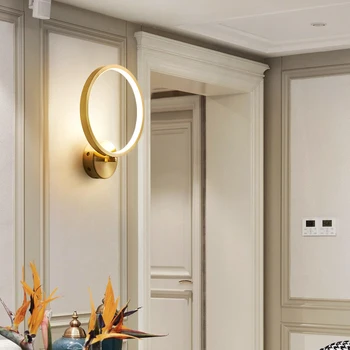 Alamă LED lampă de Noptieră nordic LED Pentru Dormitor, Sufragerie Decor de Fundal de Cupru rotund de perete de lumină aur Nordic lampă de perete