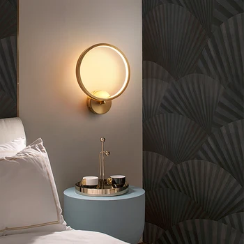 Alamă LED lampă de Noptieră nordic LED Pentru Dormitor, Sufragerie Decor de Fundal de Cupru rotund de perete de lumină aur Nordic lampă de perete