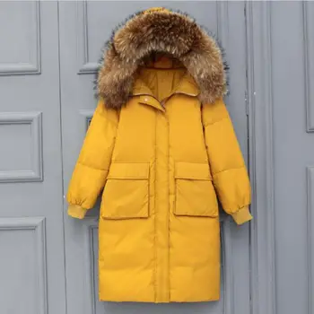 2018 brand de moda real rață jos cald gros parka strat de sex feminin guler de blană de Iarna cu gluga plus dimensiune mai gros în jos haina