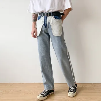 De Sex Masculin Japonia, Coreea De Stilul Streetwear Hip Hop Moda Vintage Denim Pantaloni Barbati Inversă Design Casual, Blugi Drepte Pantaloni