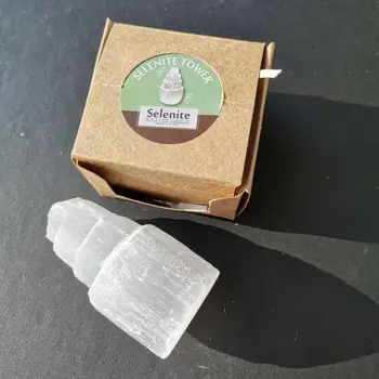 65mm alb Natural Selenit Turn de Gips Cristal Chakra stone