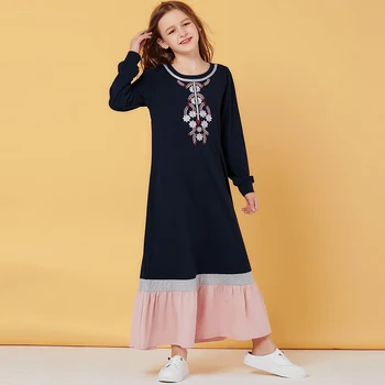 Sudoarea Fete Musulmane Rochie Floral Buzunare Roz Marocan Rochii Copii Copii Kimono Haine Islamice Dubai-linie Vestido Caftan
