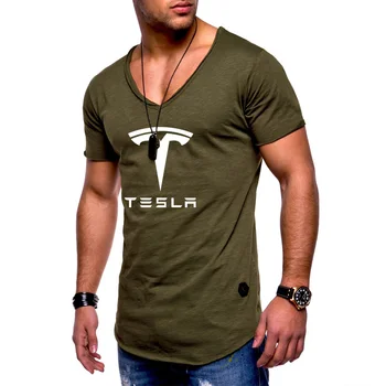 La Noi de Vara Barbati Maneca Scurta Auto Tesla Logo-ul casual culoare solidă Bumbac Barbati camasi Moda Harajuku Bărbați