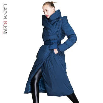 LANMREM de Iarnă Strat Gros de Toate-meci de Iarnă de Îmbrăcăminte pentru Femei la mijlocul lungime haina Haina Înfășurat cu Gluga Jacheta Fashion Valul 2A1598