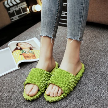 Femei Creative Durian Papuci De Casă Verde Fluorescent Diapozitive Doamnelor Vara Plaja Pantofi De Interior Acasă Papuci De Casă