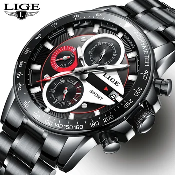 LIGE Mens Ceasuri de Top de Brand de Moda de Lux de Afaceri Cuarț Ceas Barbati Sport din Oțel Complet Impermeabil Negru Ceas relogio masculino