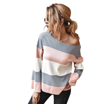 Toamna pulovere pentru Femei, O-Neck Liber casual tricotat topuri cu mâneci lungi de Moda cu dungi pulover doamnelor supradimensionat pulover de sus
