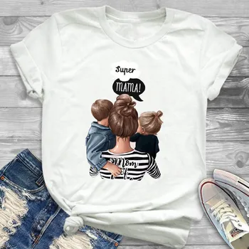 2019 Femei Tricou Super Mama cu Dungi de sex Feminin Mama Mare desen Animat de Moda Doamnelor Femei Sumer T T-shirt Graphic Top Imprimate Tricou