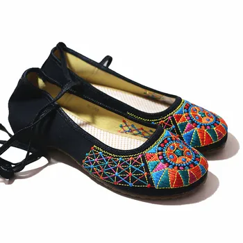 Pantofi brodate Femeie Vintage Mocasini Femei Pompe de Pantofi Glezna Curea Espadrile Casual Pantofi Chineză Totem Pantofi Ballerina