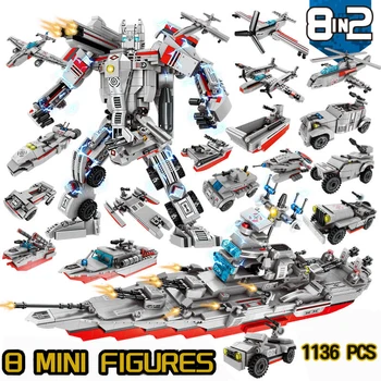 1136 buc 8 în 2 navă Navă de Război Model de Blocuri Robot Mașină Armura Mech Mini Figura Cărămizi Baieti Copii Jucării & Hobby-uri