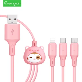 3 în 1 Cabluri de Desene animate 1.2 m Tip C Micro USB pentru Cablu Lightning Universal Rapid de Încărcare pentru Samsung USB-C pentru iPhone 11 Pro Max