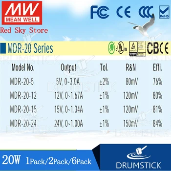 (6PACK) Meanwell 20W Alimentare MDR-20-5V 12V/15V/24V 1A 1.34 O 1.67 a 3A pe șină DIN de control industrial PLC senzor HDR/LPV