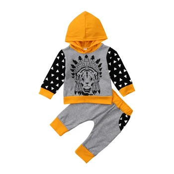Leu Copii Baieti Fete Mozaic cu Gluga Costum de Haine, T-shirt, Blaturi+ Pantaloni Lungi 2 BUC Set