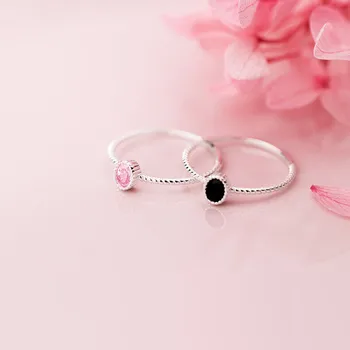 VREI Moda Drăguț Deschide Negru Roz CZ Inele pentru Femei Reale Argint 925 Minimalist Nunta Bijuterii Accesorii