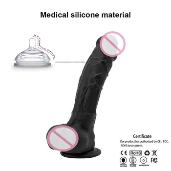 25CM Negru Silicon Vibrator Real Simt Pielea Penis Cu ventuza Puternica Pentru Vaginul, punctul G Feminin Masturbari Penis Urias