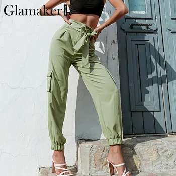 Glamaker Verde vrac casual bandaj pantaloni Primavara-vara femei vacanță salopete 2021 nou de sex feminin de înaltă talie pantaloni