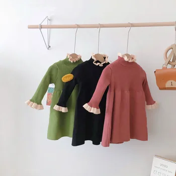 Explozie de toamnă și de iarnă noi de îmbrăcăminte pentru copii fete copii tricotate rochie de lână copilul confortabil culoare solidă pulover rochie