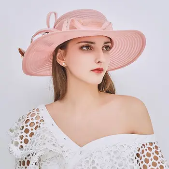 2018 lux Negru Mare Margine Largă Lenjerie de Fedora Vintage Florale cu pene Elegante, Pălării de Vară Pentru Femei Biserică Kentucky Derby Pălării