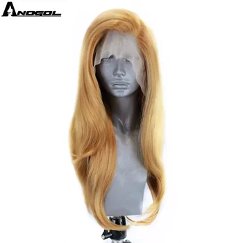 Anogol Blonda Sintetice Dantelă în Fața Peruca Naturala Lung și Drept Temperatură Ridicată de Fibre pentru Femei Cosplay