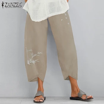 2021 Toamna Tipărite Nap Pantalon ZANZEA Femei Talie Elastic Pantaloni Harem Vintage din Bumbac Lung Palazzo Pantaloni sex Feminin S-5XL