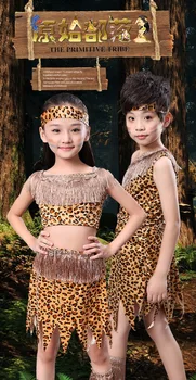 Copil Fată Halloween Sălbatic Costume Pentru Băiat Sălbatic Indian Fata Leopard Performanță Etapă Recuzită Copil Hunter Flintstones Primitive