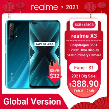 Realme X3 telefon Mobil Global Versiune SuperZoom 8GB, 128GB Snapdragon 855+ 120Hz Display 64MP Quad Camera UFS 3.0 NFC 30W Încărcător