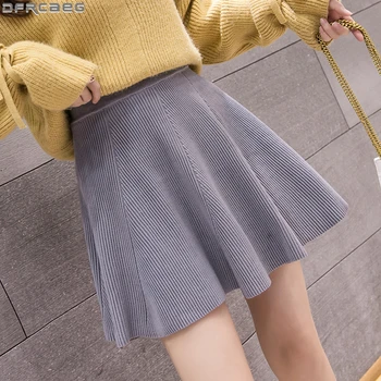 Moda Streetwear Iarnă Tricot Fusta Femei Epocă De Mare Elastic Talie Micro Mini Fuste Cu Dungi Tricotate Patinator Saia Feminina