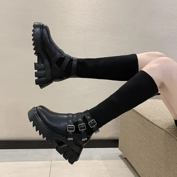 Super Toc Înalt Cizme cu Platforma pentru Femei 2020 Toamna Iarna la Mijlocul Gambei Genunchi Boot Tesatura Stretch Pantofi Ciorap Gros de Pene de Pantofi Femei