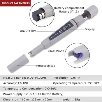 Yieryi PH-032K Impermeabil Mini-pH-Metru (ATC) Digital de Calitate a Apei Monitor Cu Piscină, apă Potabilă, Apă de Acvariu