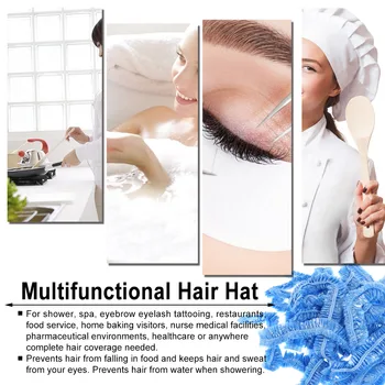 100buc Unică folosință Păr Pălărie Net din material Plastic Elastic Duș Baie Capace Impermeabile Gene Sprancene Tatuare Capac Pălărie de Culoare Aleatorii