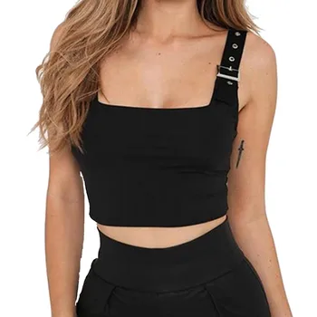 Femei catarama reglabil backless rezervor de top culoare solidă slim scurt Sexy Vesta de Moda Bretele Rezervor Topuri fără Mâneci T-Shirt