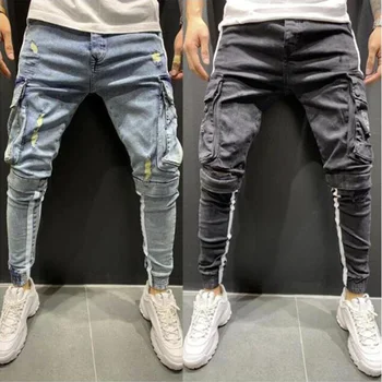 2021 Primăvara Și Toamna Bumbac Mai bun-de Vânzare Bărbați High Street Multi-Buzunar Tendință Element de Moda Slim Hip-Hop Blugi Pantaloni Casual