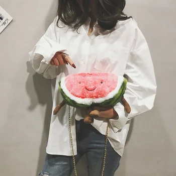 Populare de Pluș sac de femei Fete lanț sac de mesager 2020 nou amuzant pepene verde sac