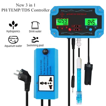 Noi 3 in 1 PH/TEMP/TDS Controlor de Calitate a Apei Detector de Controler de pH cu Electrod Tip BNC Sonda Tester pentru Acvariu de 40%