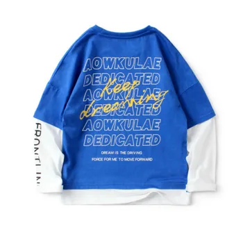 Moda Adolescenti Baieti Fete T-shirt Bumbac Noua Scrisoare de Despicare Maneca Lunga Tricou Fals Două Piese Topuri Pentru Copii 6 8 10 12 14 Ani