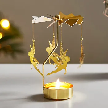 Pahar De Aur/Argint Sfeșnic De Rotație Fulg De Nea Ceașcă Lumânare Titularului Romantic Filare Carrousel Lumanare Stea De Crăciun Decor Acasă