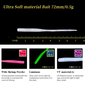 TSURINOYA de Pescuit Nada 72mm 0,5 g UV Material AJING Single Mică Coadă Acul Coada Moale nada Pestilor Momeală Artificială 60pcs