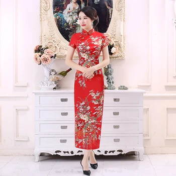 Femei elegante din Satin Qipao Vara NOI Subțire Scurt Mânecă Rochie Tradițională Chineză Stil Mandarin Guler Cheongsam