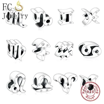 FC Bijuterii se Potrivesc de Brand Original Farmecul Brățară Argint 925 12 Constelație Zodiac Semn Simbol Margele Pentru a Face Berloque 2020