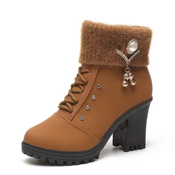 Toc înalt Pantofi de Iarna pentru Femei Cizme de Iarna pentru Femei de Moda Cizme cu Toc de Pluș Cald Blana Pantofi Doamnelor Marca Glezna Cizme de cristal