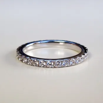 Solide reale Argint 925 Diamond Inele de deget Solitaire Simplu Rotund Inele Subtiri pentru Femei Element Trupa Inel bijuterii