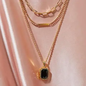 Lacteo Vintage Negru de Cristal Pandantiv Colier Bijuterii pentru Femei 2020 Moda Sexy Aur 3Multi Stratificat Clavicula Cravată Colier
