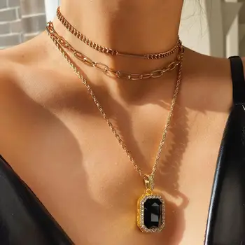 Lacteo Vintage Negru de Cristal Pandantiv Colier Bijuterii pentru Femei 2020 Moda Sexy Aur 3Multi Stratificat Clavicula Cravată Colier