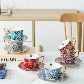 320ml Marocan de Lux Lumina Ceramice Ceașcă de Cafea în Stil European Small Luxury Cafea Ceasca si Farfurie Set Ceai de după-Amiază Acasă