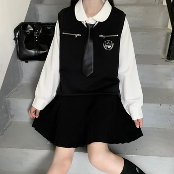 Coreea De Fete Vesta Jk Vesta Pierde Trendy Exterior Poartă V-Neck Tricou Vesta Femei Student Sălbatic Negru Fără Mâneci Jacheta 2021