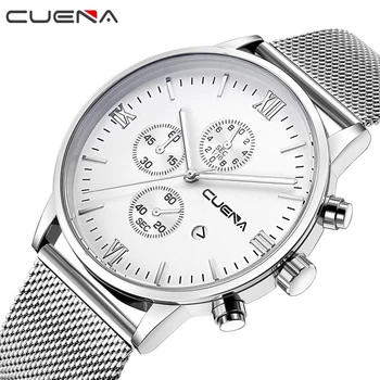 Ceas de moda pentru bărbați de Lux brand de top CUENA steel mens ceasuri impermeabil Ceas Barbati Ceas cuarț ceas argint sport casual