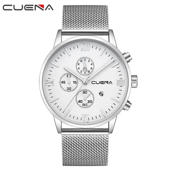 Ceas de moda pentru bărbați de Lux brand de top CUENA steel mens ceasuri impermeabil Ceas Barbati Ceas cuarț ceas argint sport casual